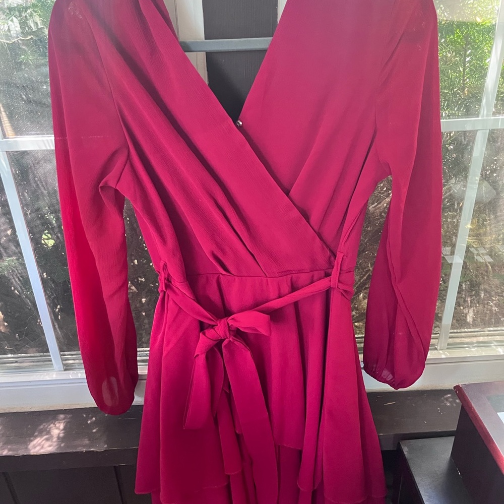 Red Long Sleeve Wrap Sundress for Cocktail Nights